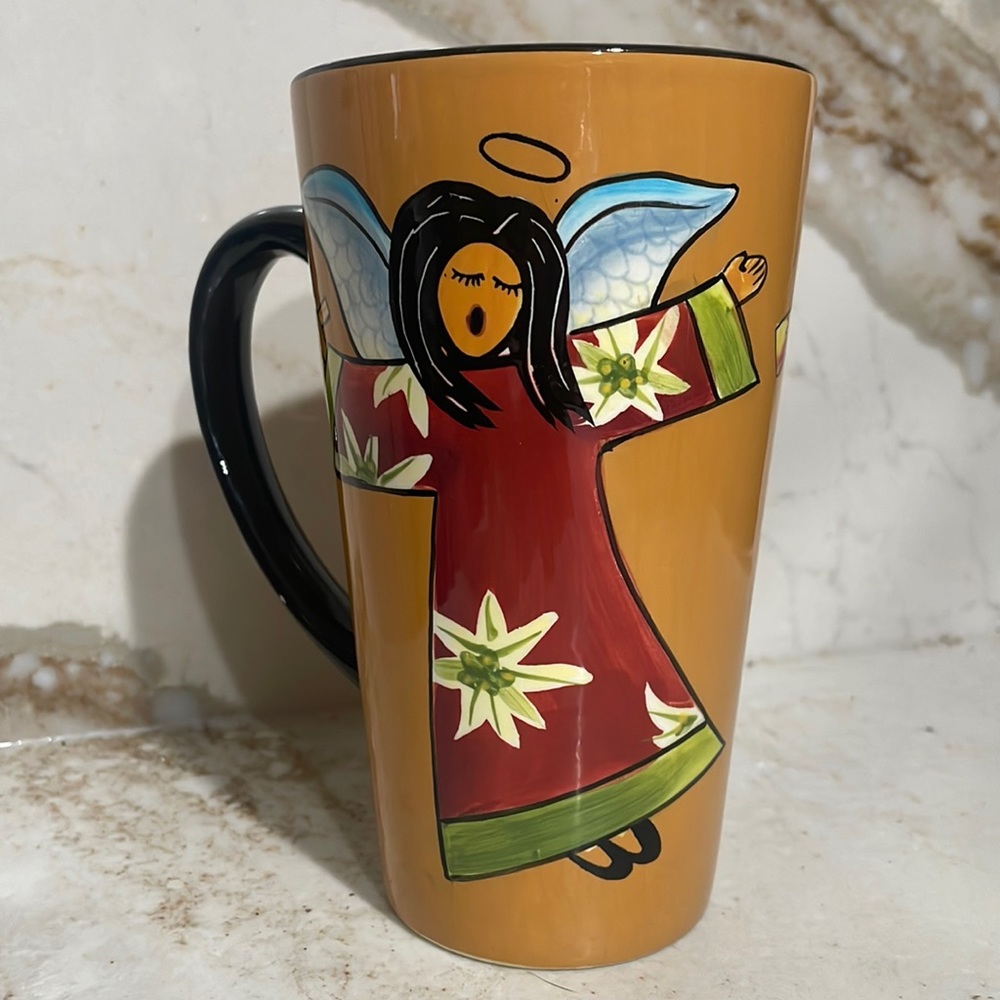 Mary Naylor Designs Tall Coffee Mug Hand-painted Angel with Horn design